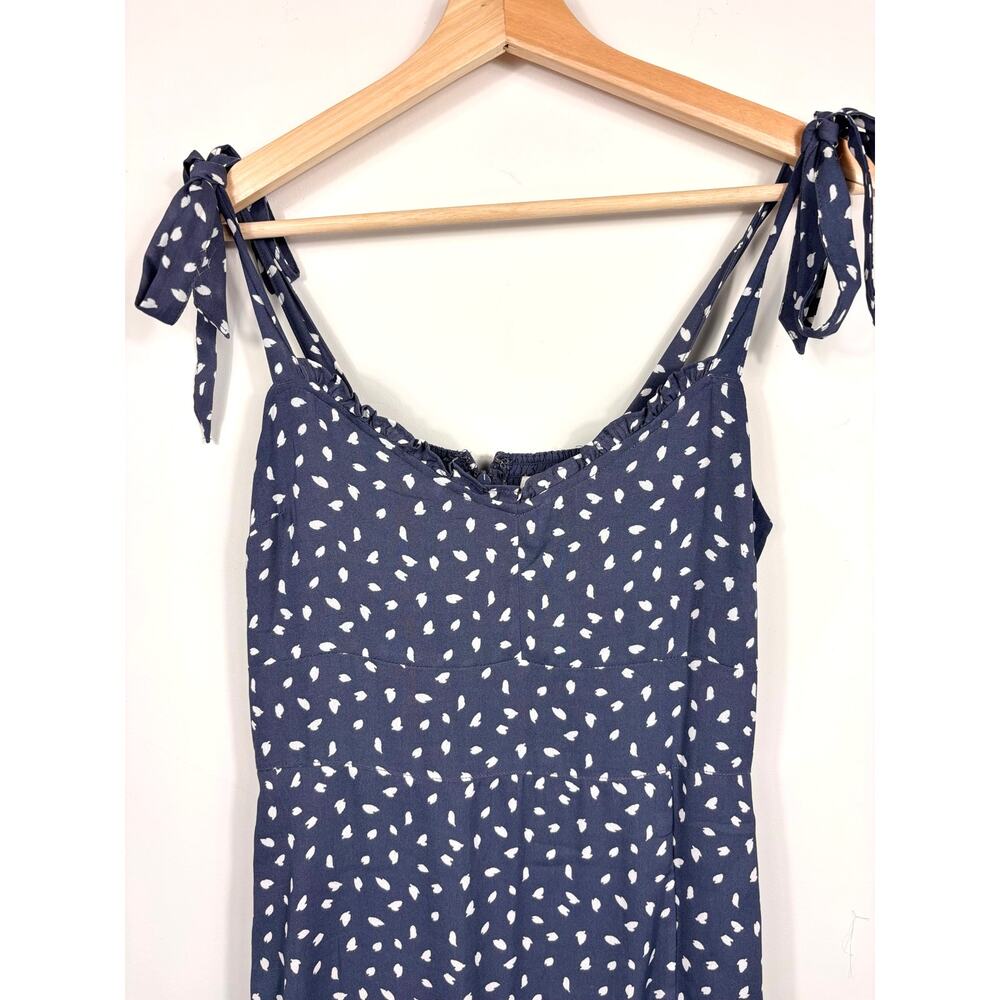 🔵 Abercrombie & Fitch Tie-Shoulder Dotted Print Midi Dress | Small | Navy